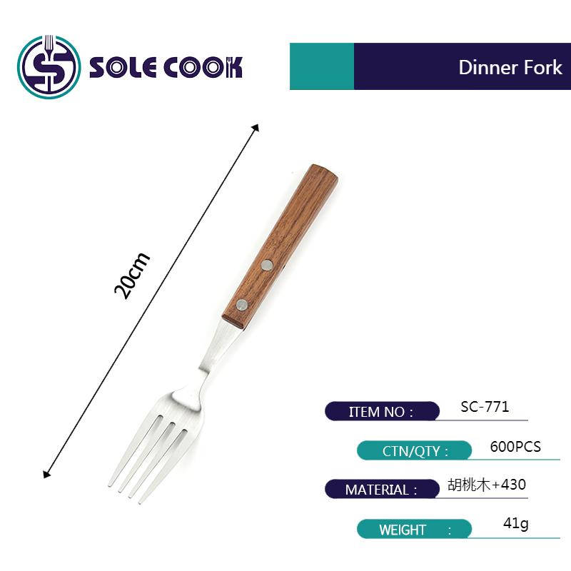 sole cook传统工艺精美古典砂光胡桃木柄牛排刀叉勺餐具 430不锈钢西餐具刀叉勺子套装详情3