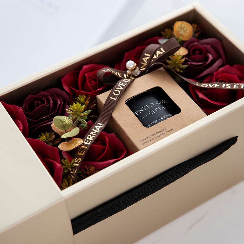Eternal Life Flower Scented Candle Gift Box Valentine's Day Simulation Flower Gift Birthday Gift Soap Flower Dried Flower Fragrance Box Factory Direct Sales details Picture