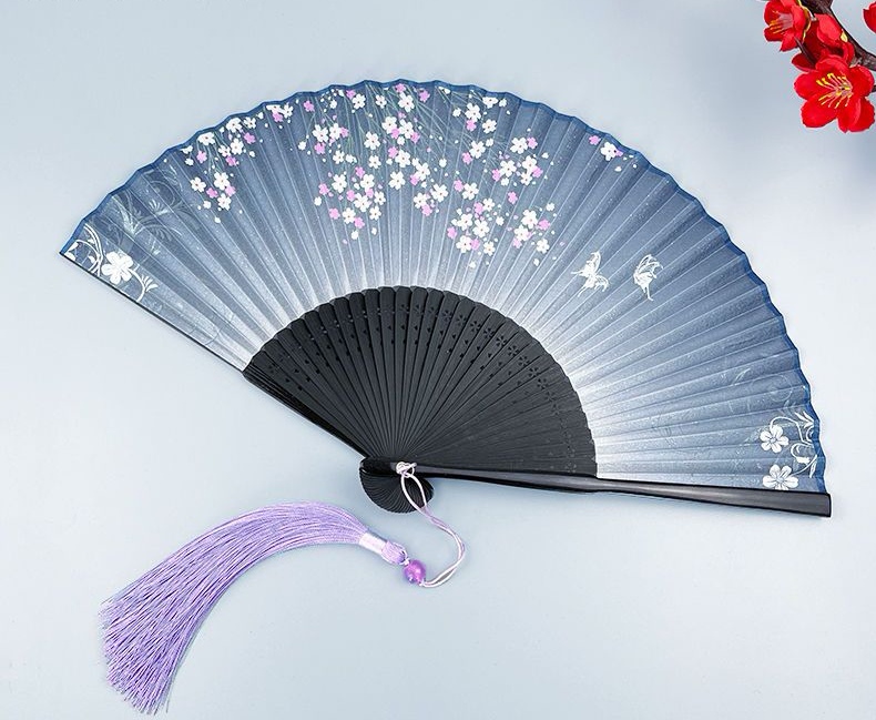 Ladies Silk Folding Fan Chinese Style Folding Fan Japanese Folding Fan Summer Hanfu Qipao Gift Dance Fan Specification drawing