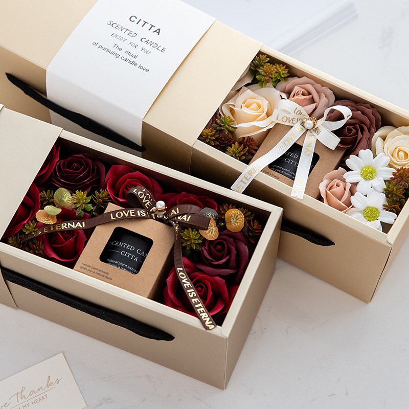 Eternal Life Flower Scented Candle Gift Box Valentine's Day Simulation Flower Gift Birthday Gift Soap Flower Dried Flower Fragrance Box Factory Direct Sales