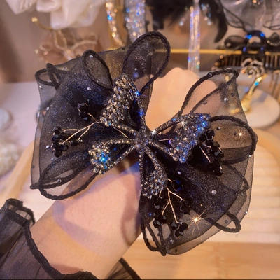 Fabric Bow Hair Tie With Diamond Light Luxury Bow Hair Tie French Light Luxury Hair Tie