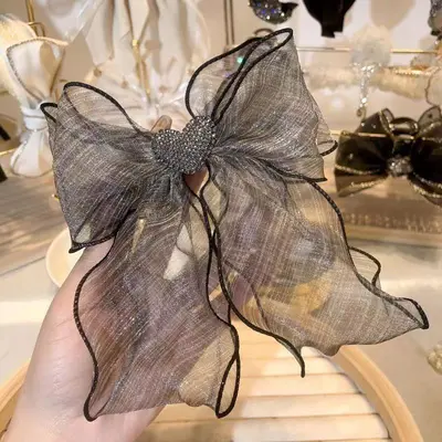 Light Luxury Style With Diamond Heart Bow Hair Tie French Light Luxury Hair Tie