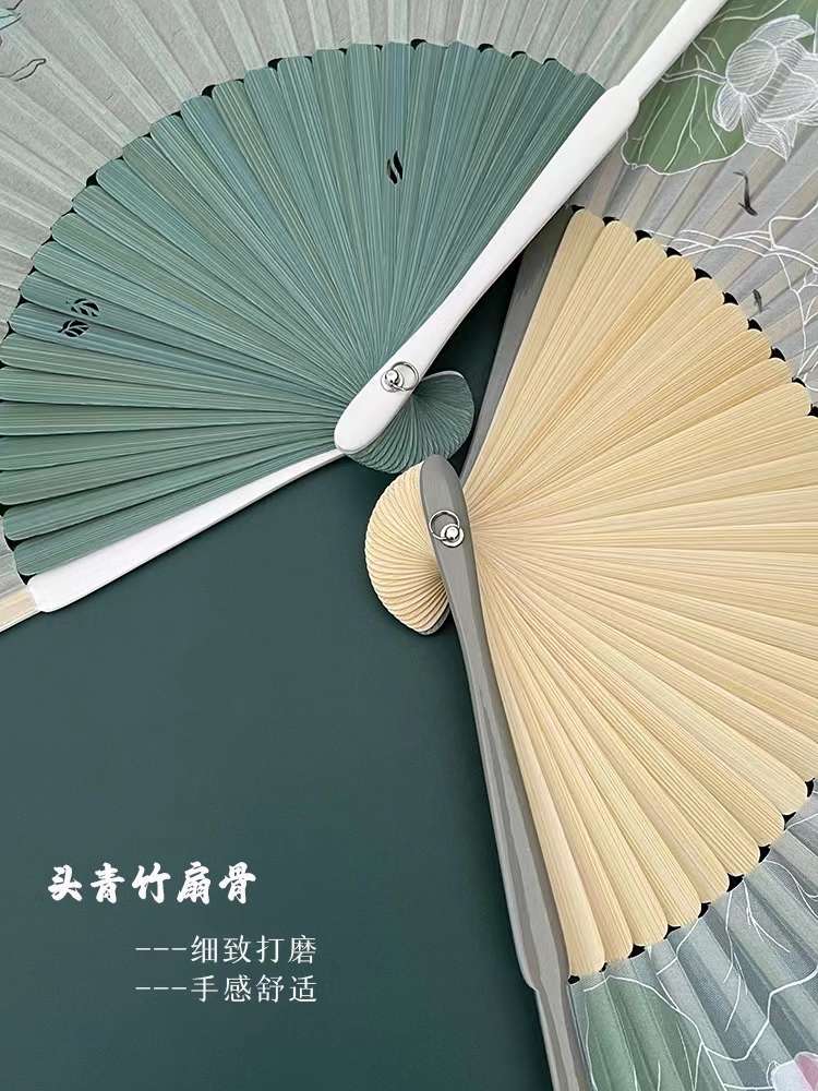 Chinese Wind Folding Fan Silk Silk Hanfu Craft Fan Ancient Style Lotus Freesia Five Golden Flower Fan Summer Gift Photography Props Folding Fan Wholesale Specification drawing