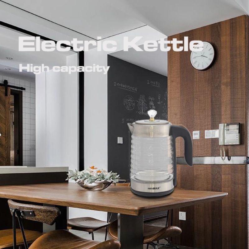 minMAX New model 1898 electric kettle, 2L household tea boiling kettle, high borosilicate glass hot water kettle Item Picture