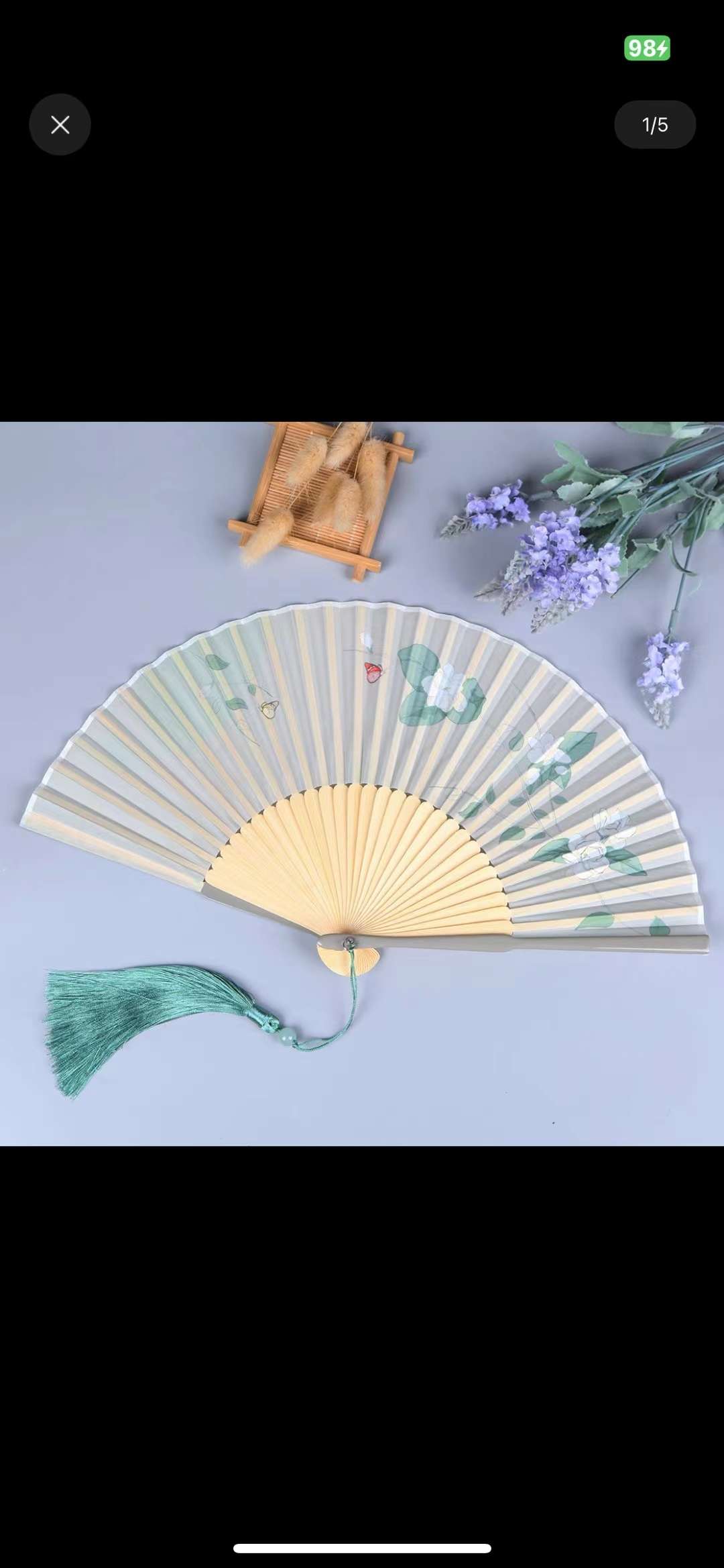 Chinese Wind Folding Fan Silk Silk Hanfu Craft Fan Ancient Style Lotus Freesia Five Golden Flower Fan Summer Gift Photography Props Folding Fan Wholesale details Picture