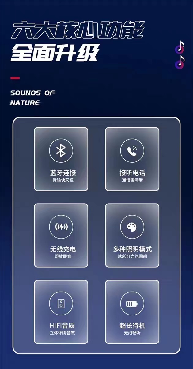 跨境新款大G炫彩蓝牙音箱 多功能无线充电器床头氛围灯详情4