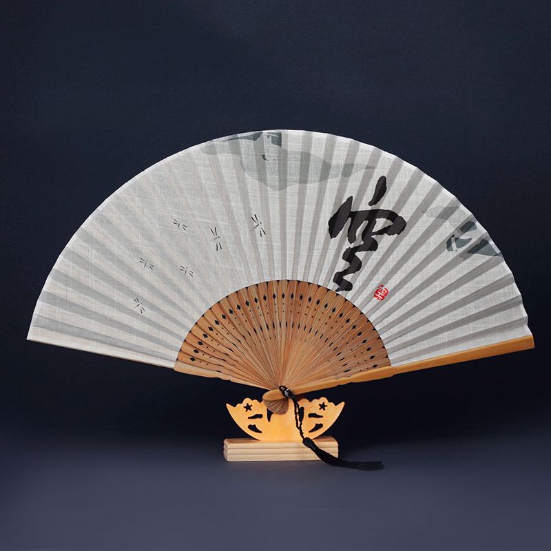 6 inch head green folding fan green cotton fan national style cotton folding fan Japanese cotton folding fan men's cotton folding fan minimalist style cotton fan thumbnail