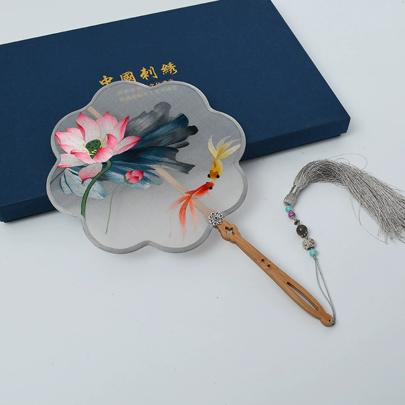 Hand-Embroidered Imperial Fan Ancient Style Embroidery Imperial Fan Silk Double-Sided Embroidery Color Wrapped Imperial Fan Classical Embroidered Imperial Fan Gift Set Hanfu Cheongsam With Imperial Fan Factory Direct Sales undefined