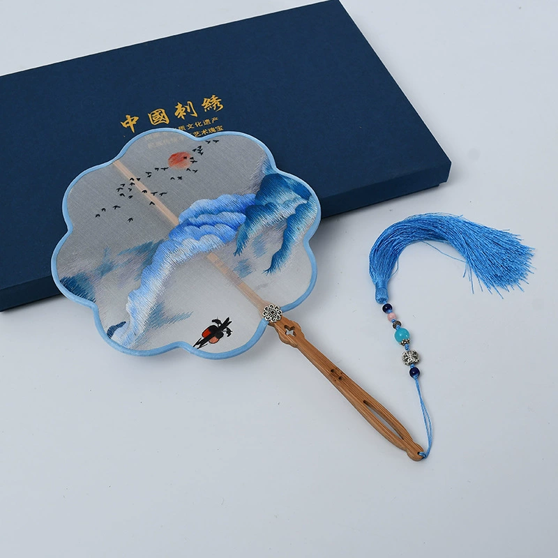 Hand-Embroidered Imperial Fan Ancient Style Embroidery Imperial Fan Silk Double-Sided Embroidery Color Wrapped Imperial Fan Classical Embroidered Imperial Fan Gift Set Hanfu Cheongsam With Imperial Fan Factory Direct Sales undefined