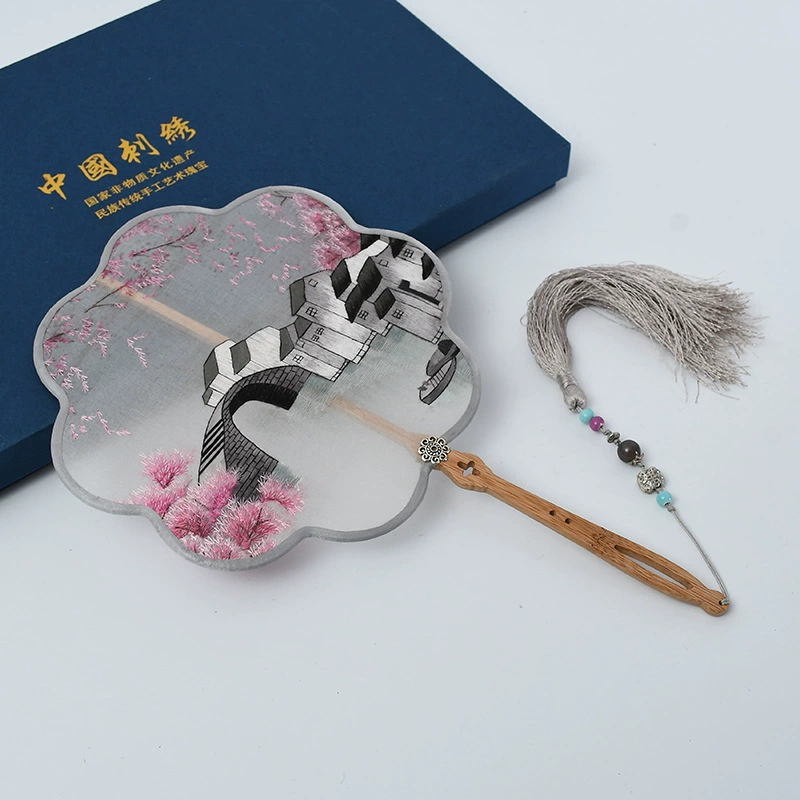 Hand-Embroidered Imperial Fan Ancient Style Embroidery Imperial Fan Silk Double-Sided Embroidery Color Wrapped Imperial Fan Classical Embroidered Imperial Fan Gift Set Hanfu Cheongsam With Imperial Fan Factory Direct Sales Specification drawing