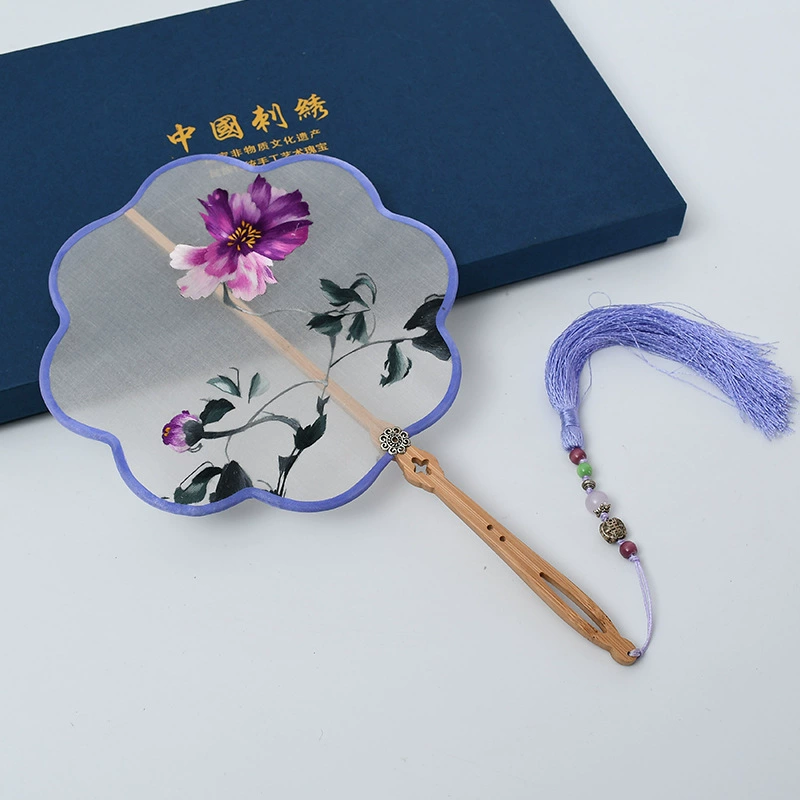 Hand-Embroidered Imperial Fan Ancient Style Embroidery Imperial Fan Silk Double-Sided Embroidery Color Wrapped Imperial Fan Classical Embroidered Imperial Fan Gift Set Hanfu Cheongsam With Imperial Fan Factory Direct Sales undefined