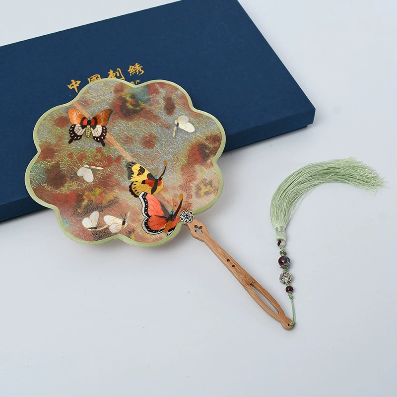 Hand-Embroidered Imperial Fan Ancient Style Embroidery Imperial Fan Silk Double-Sided Embroidery Color Wrapped Imperial Fan Classical Embroidered Imperial Fan Gift Set Hanfu Cheongsam With Imperial Fan Factory Direct Sales undefined