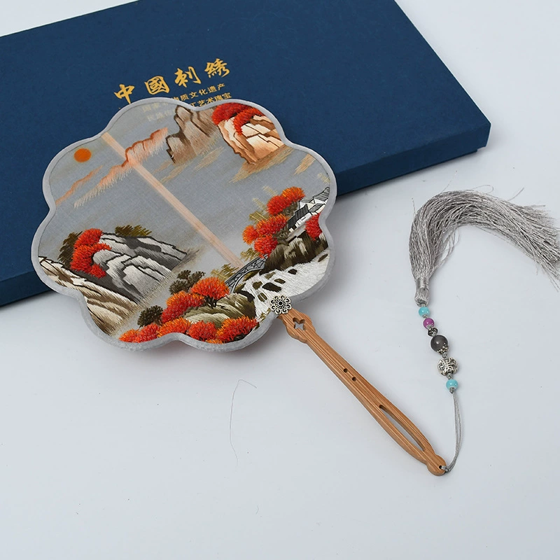 Hand-Embroidered Imperial Fan Ancient Style Embroidery Imperial Fan Silk Double-Sided Embroidery Color Wrapped Imperial Fan Classical Embroidered Imperial Fan Gift Set Hanfu Cheongsam With Imperial Fan Factory Direct Sales undefined