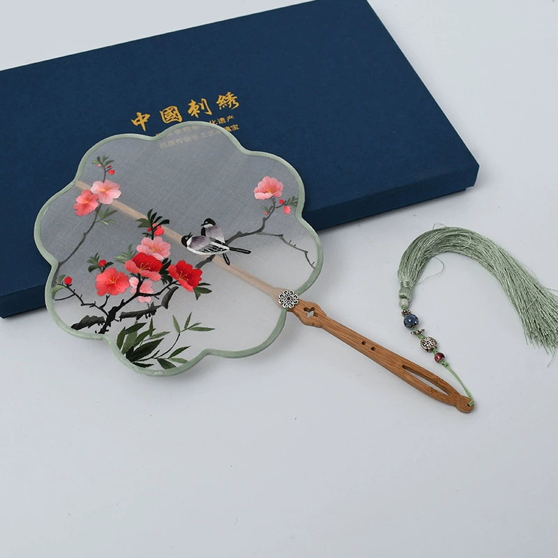 Hand-Embroidered Imperial Fan Ancient Style Embroidery Imperial Fan Silk Double-Sided Embroidery Color Wrapped Imperial Fan Classical Embroidered Imperial Fan Gift Set Hanfu Cheongsam With Imperial Fan Factory Direct Sales undefined