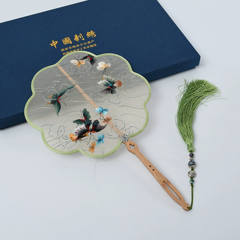 Hand-Embroidered Imperial Fan Ancient Style Embroidery Imperial Fan Silk Double-Sided Embroidery Color Wrapped Imperial Fan Classical Embroidered Imperial Fan Gift Set Hanfu Cheongsam With Imperial Fan Factory Direct Sales undefined