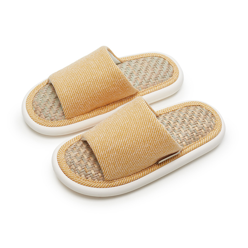 Fine Slippers For Men Spring And Autumn Linen Bedroom Wooden Floor Non-Slip Silent Slippers Bamboo Woven Sweat-Absorbent Cotton Linen Flip-Flops Couples