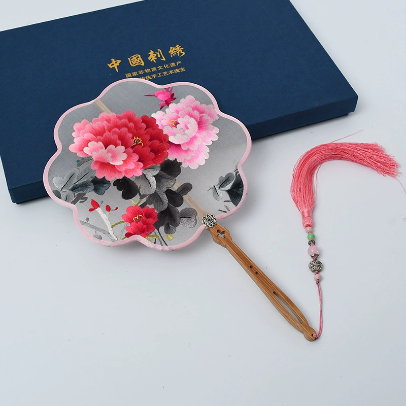 Hand-Embroidered Imperial Fan Ancient Style Embroidery Imperial Fan Silk Double-Sided Embroidery Color Wrapped Imperial Fan Classical Embroidered Imperial Fan Gift Set Hanfu Cheongsam With Imperial Fan Factory Direct Sales undefined