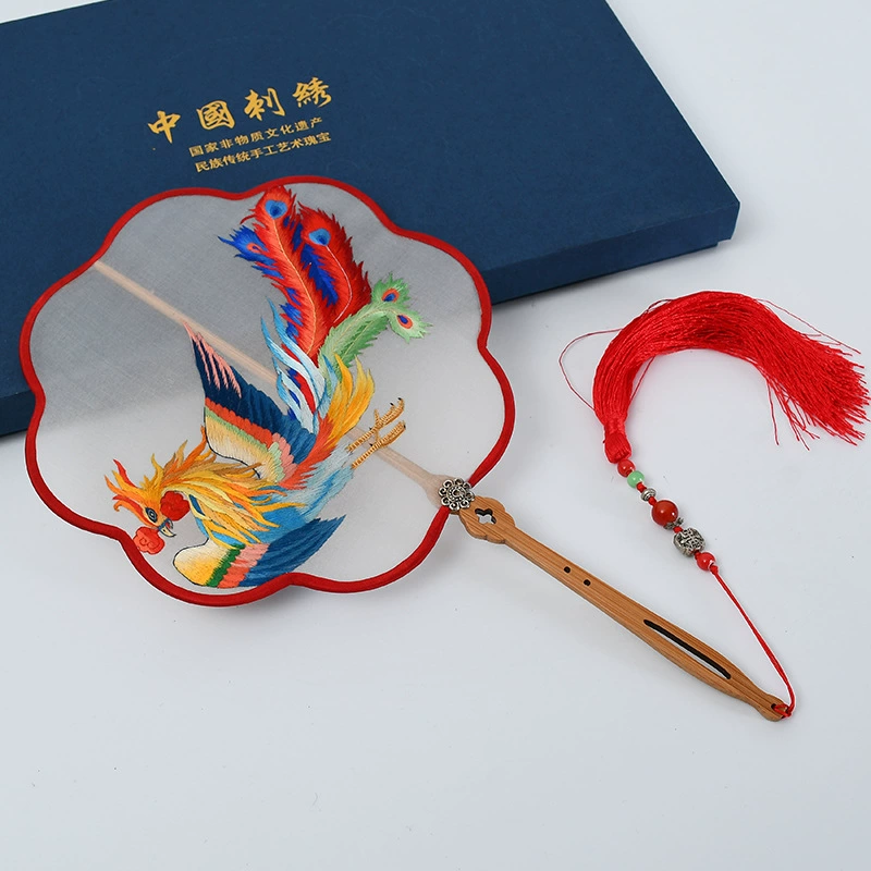 Hand-Embroidered Imperial Fan Ancient Style Embroidery Imperial Fan Silk Double-Sided Embroidery Color Wrapped Imperial Fan Classical Embroidered Imperial Fan Gift Set Hanfu Cheongsam With Imperial Fan Factory Direct Sales undefined