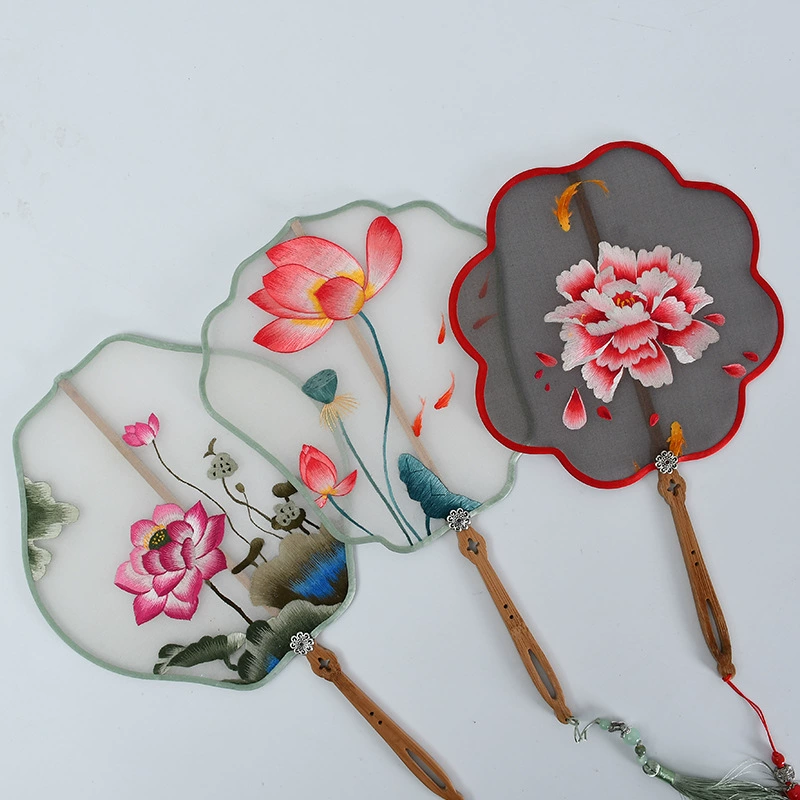 Hand-Embroidered Imperial Fan Ancient Style Embroidery Imperial Fan Silk Double-Sided Embroidery Color Wrapped Imperial Fan Classical Embroidered Imperial Fan Gift Set Hanfu Cheongsam With Imperial Fan Factory Direct Sales