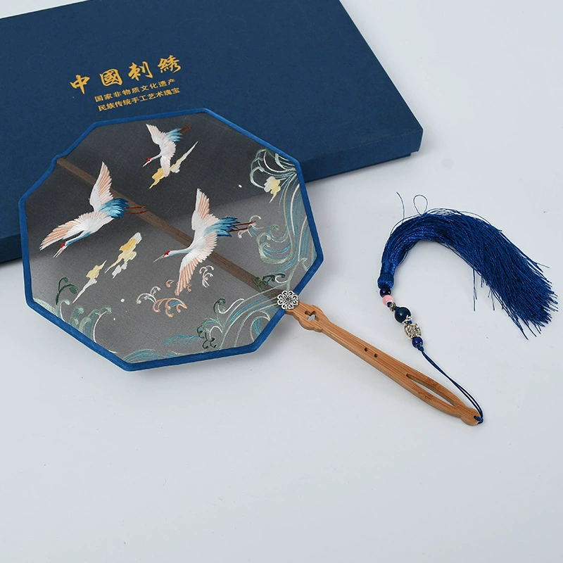 Hand-Embroidered Imperial Fan Ancient Style Embroidery Imperial Fan Silk Double-Sided Embroidery Color Wrapped Imperial Fan Classical Embroidered Imperial Fan Gift Set Hanfu Cheongsam With Imperial Fan Factory Direct Sales Item Picture