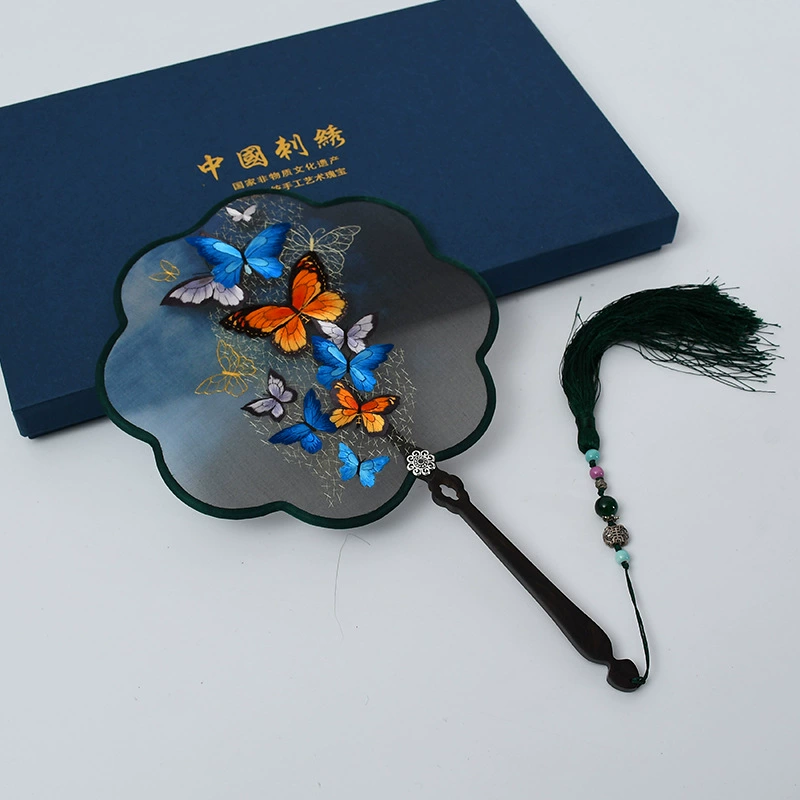 Hand-Embroidered Imperial Fan Ancient Style Embroidery Imperial Fan Silk Double-Sided Embroidery Color Wrapped Imperial Fan Classical Embroidered Imperial Fan Gift Set Hanfu Cheongsam With Imperial Fan Factory Direct Sales undefined