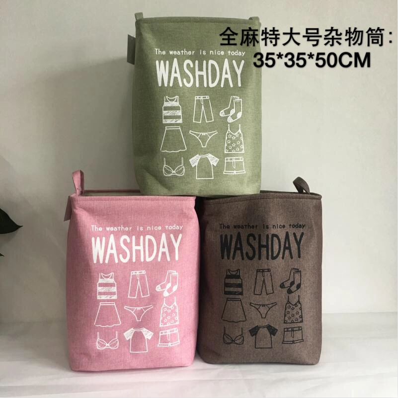 Purple General Hemp Extra-Large Trash Bin Double-Layer Storage Bucket Cloth Dirty Clothes Bucket Home Children's Toys Folding Storage