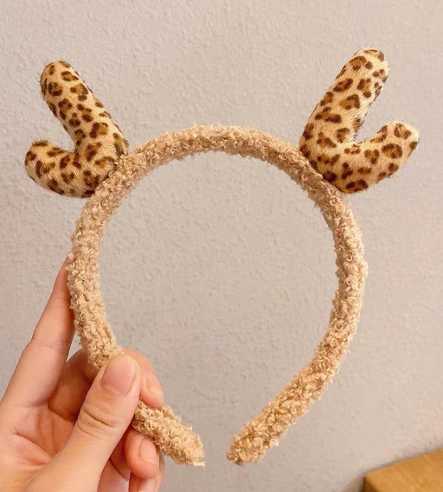 cute leopard print small antlers wash headband