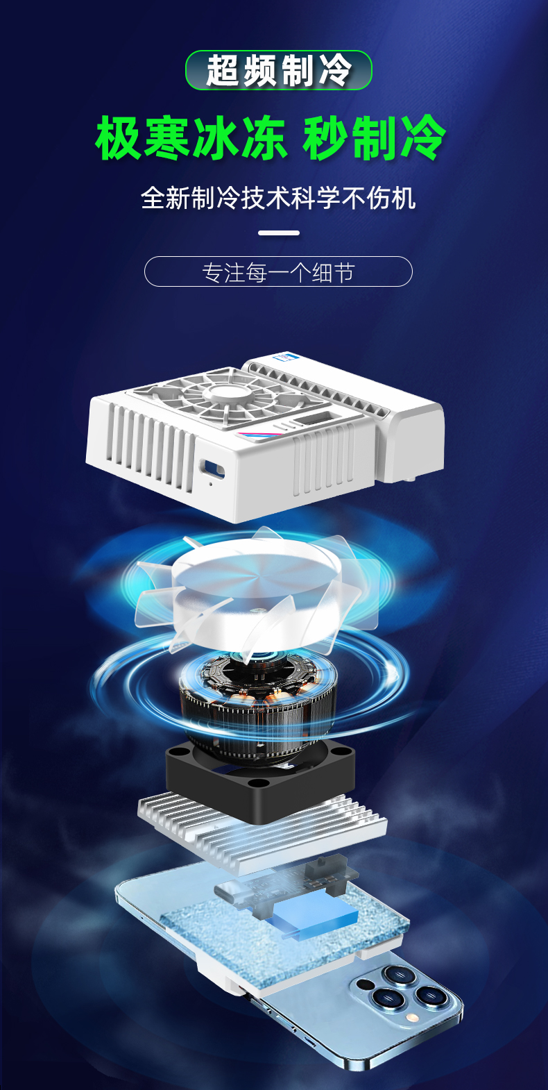 空调式半导体手机散热器 手机降温神器 手机制冷空调 大面积散热背夹详情8