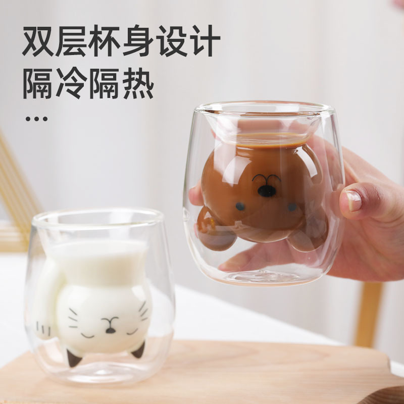Fist Double Cup Glass Heat Resistant Cute Creative Double Cup Cartoon Double Cup Water Cup details Picture
