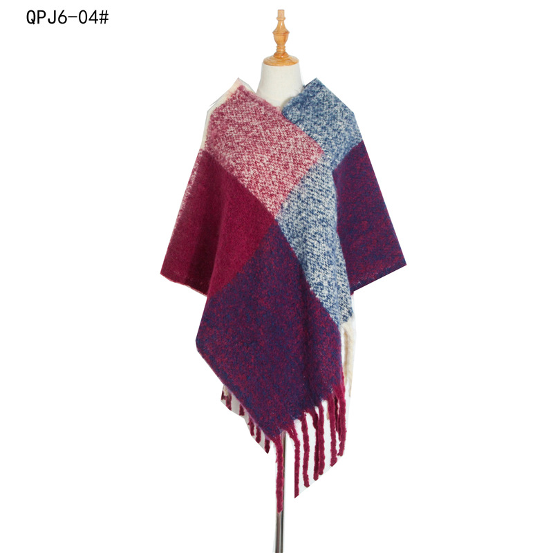 Amazon Hot European And American Style New Autumn And Winter Women's Shawls Thick Tassel Loops Yarn Plaid Cape Application Scenario