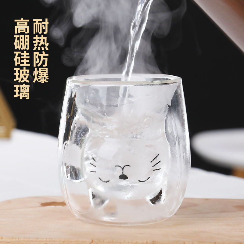 Fist Double Cup Glass Heat Resistant Cute Creative Double Cup Cartoon Double Cup Water Cup Specification drawing