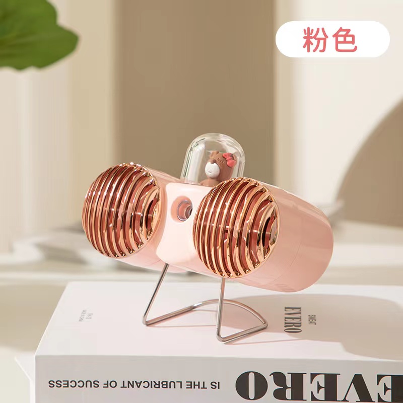 新款跨境双扇叶喷雾补水小风扇USB充电居家办公桌面电风扇详情5