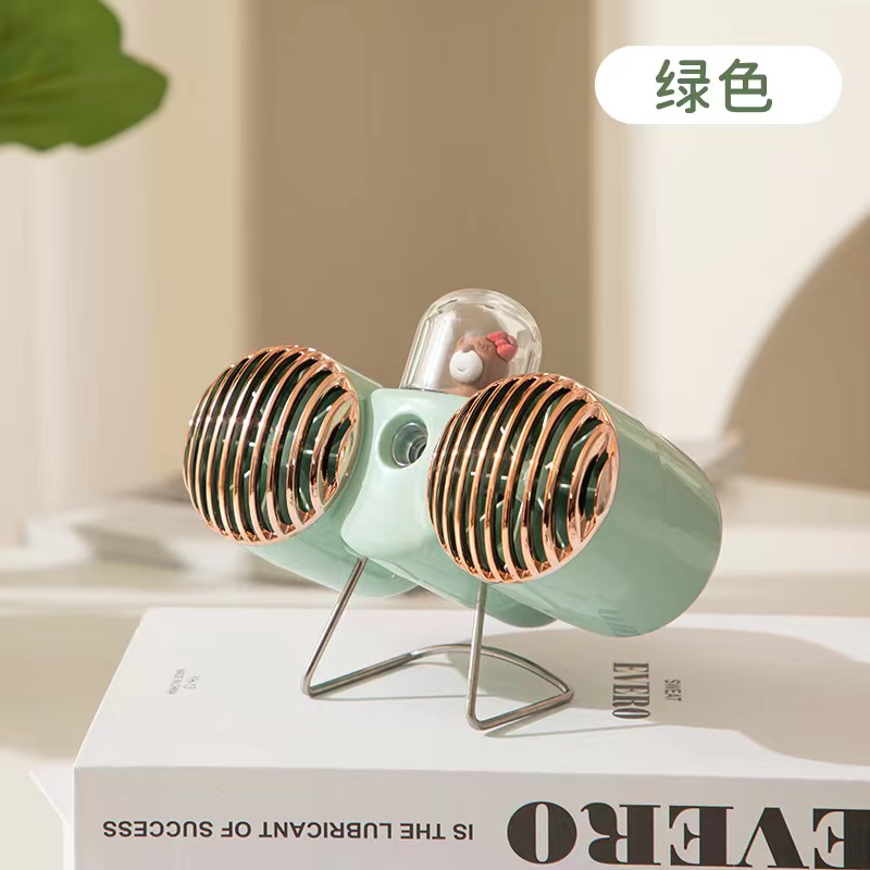 新款跨境双扇叶喷雾补水小风扇USB充电居家办公桌面电风扇详情4