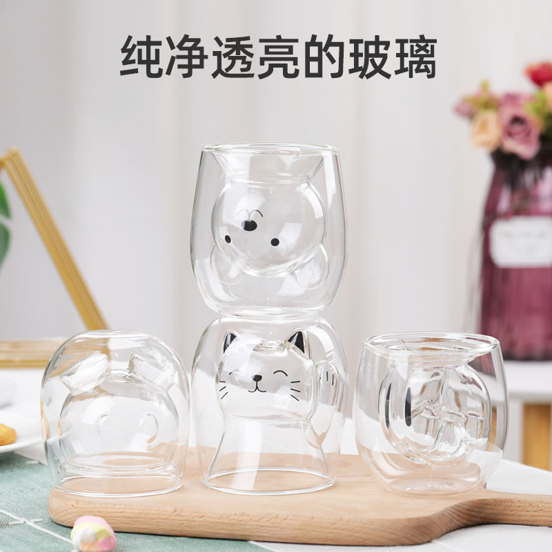 Fist Double Cup Glass Heat Resistant Cute Creative Double Cup Cartoon Double Cup Water Cup Application Scenario