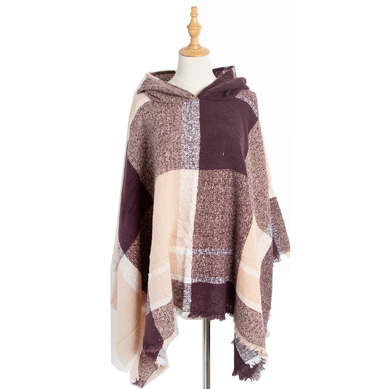 Manufacturers Directly Supply Europe And The United States Spring And Autumn Winter Spot Ring Sand Check Blue Women's Cape Hooded Cape details Picture