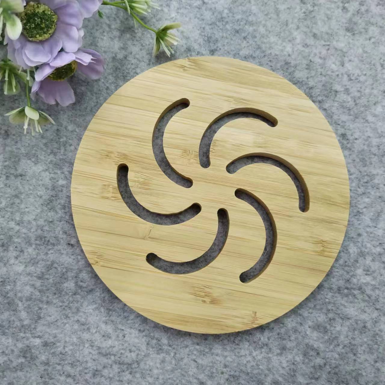 WSH-15 Side-pressed hollowed-out bamboo heat insulation mat, cooking mat, pot mat, cup mat, table plate mat, heat-resistant clay pot mat, soup bowl mat, heat-resistant cup mat pic 1