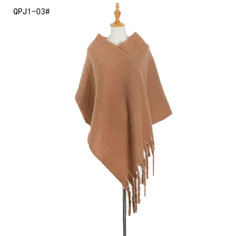 Cross-Border Exclusively For Europe And The United States Wind Manufacturers Direct Autumn And Winter Circle Yarn Women's Solid-Color Shawl Thick Flow Comb Thickened Cloak Specification drawing
