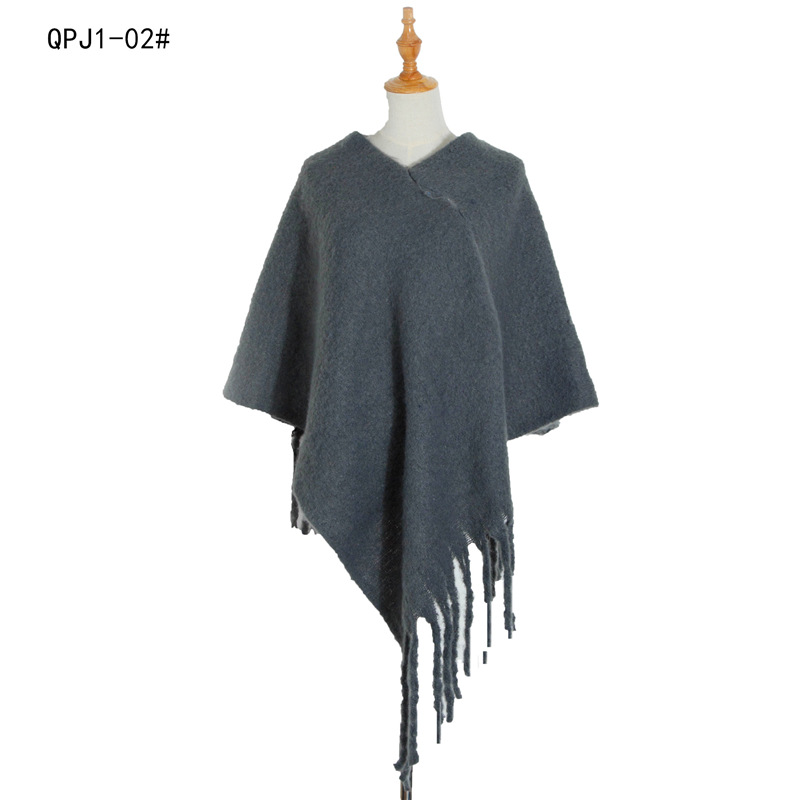 Cross-Border Exclusively For Europe And The United States Wind Manufacturers Direct Autumn And Winter Circle Yarn Women's Solid-Color Shawl Thick Flow Comb Thickened Cloak details Picture