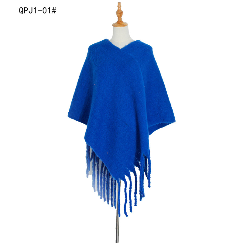 Cross-Border Exclusively For Europe And The United States Wind Manufacturers Direct Autumn And Winter Circle Yarn Women's Solid-Color Shawl Thick Flow Comb Thickened Cloak