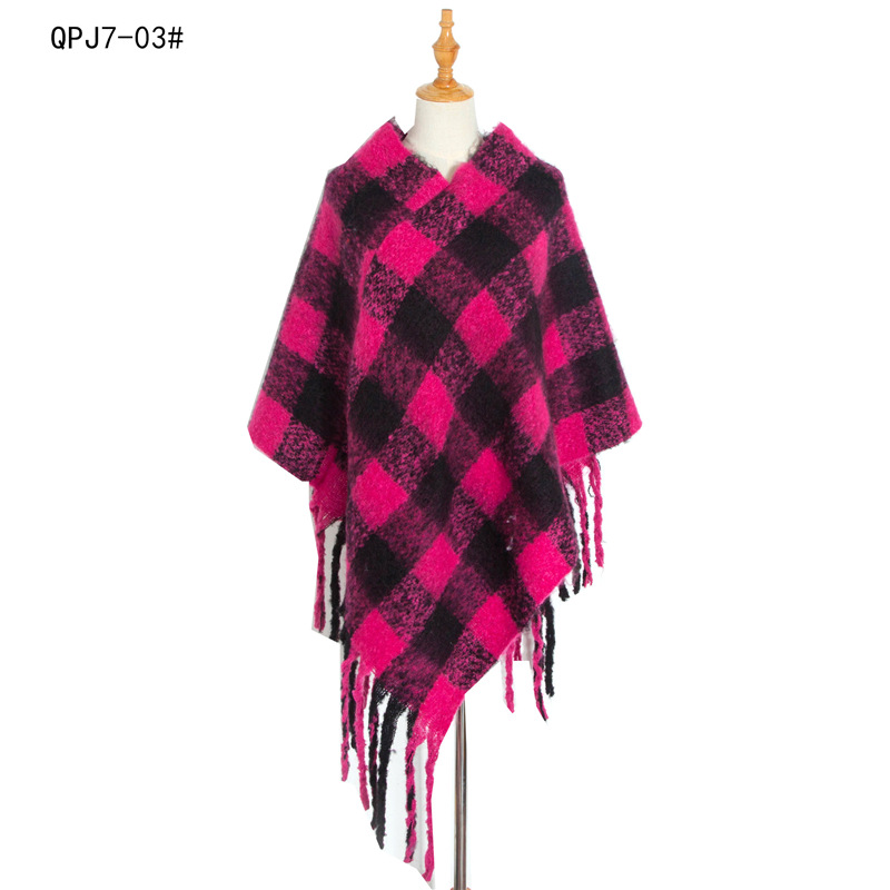 Manufacturers Direct Foreign Trade Europe And The United States Autumn And Winter Circle Yarn Thick Flow Ms. Su Thickened Red And Black Check Cape Cape Specification drawing