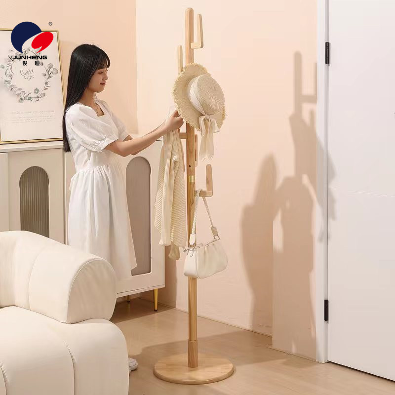 Hanger pole, bedroom hanging hanger, floor-standing solid wood coat rack, modern simple and multi-functional bag rack, clothes rack details Picture