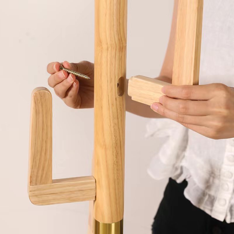 Hanger pole, bedroom hanging hanger, floor-standing solid wood coat rack, modern simple and multi-functional bag rack, clothes rack pic 7