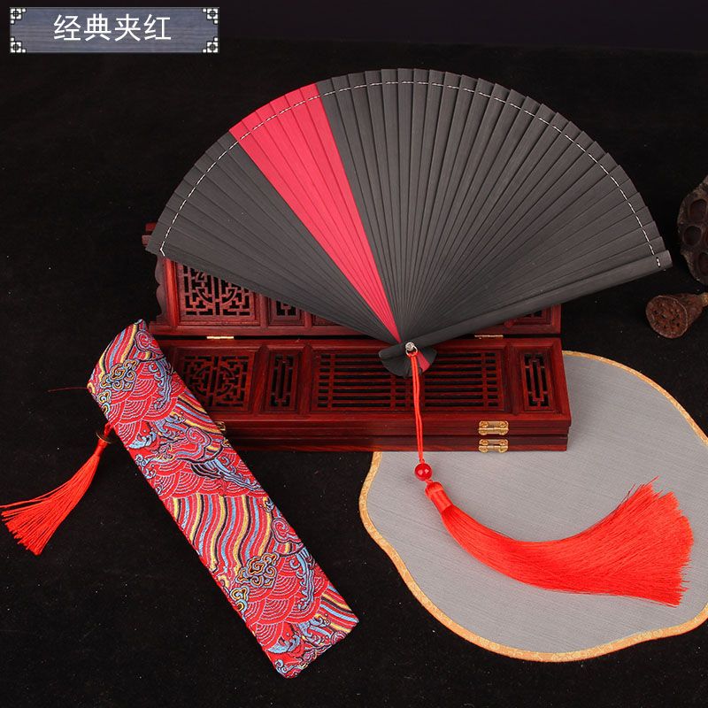 16Cm Matte Paint All Bamboo Color Folding Fan Hanfu Cheongsam Catwalk Dance Easy To Open And Close Summer Exquisite Gifts Folding Fan Classical Chinese Style Han Fashion Products Item Picture