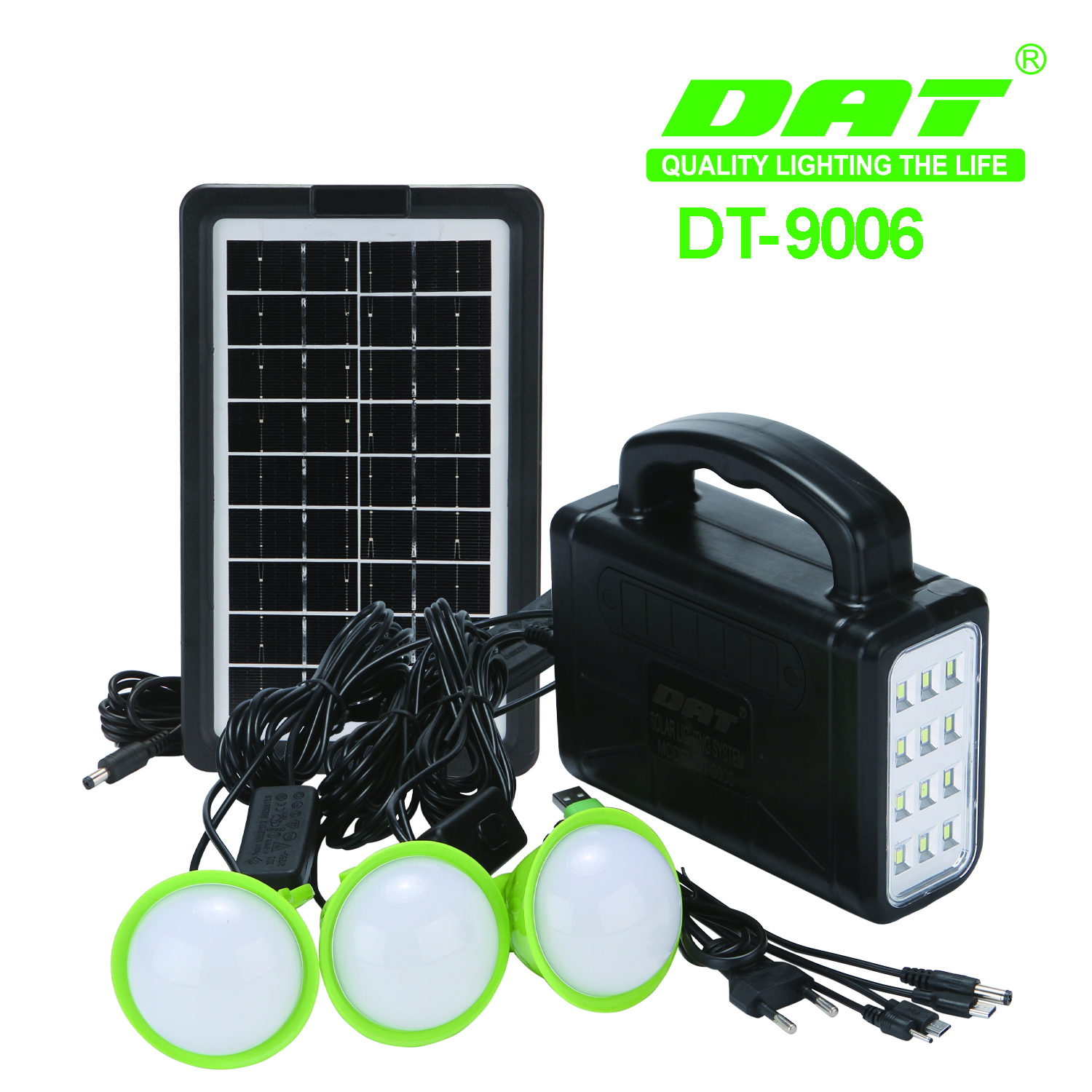 DT-9006太阳能照明小系统带usb线可充电探照灯便携式户外照明LED灯详情图1