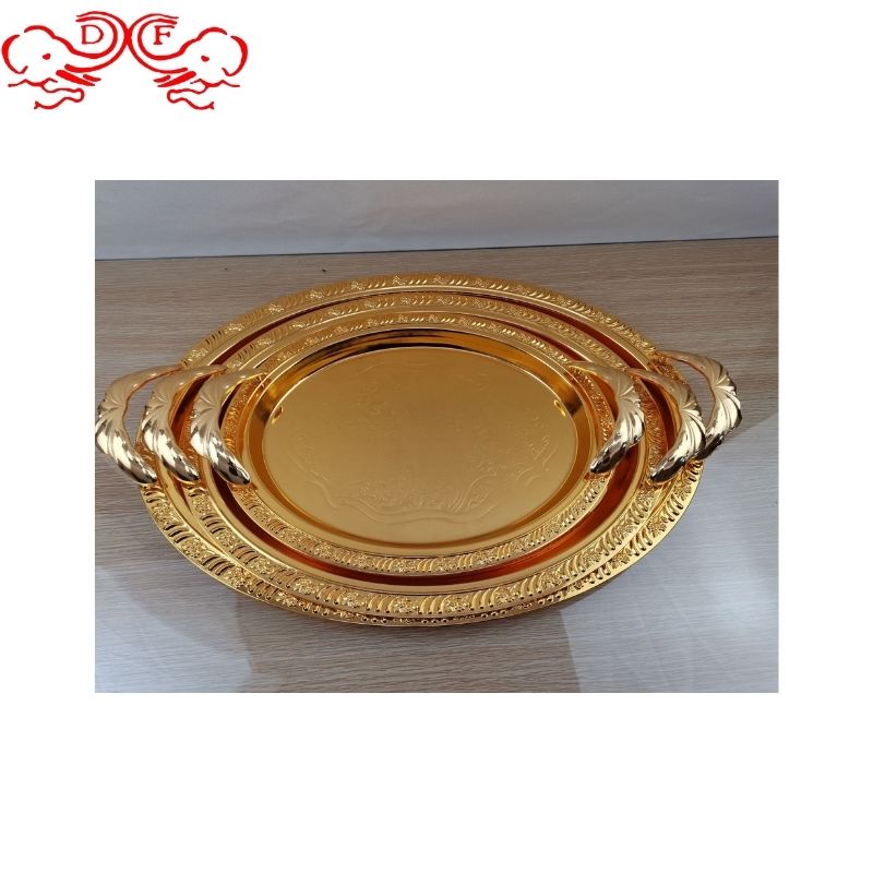 DF68348 Stainless steel fruit plate European gold plated retro craft plate lifting ear square plate storage fruit plate DF Trading House details Picture