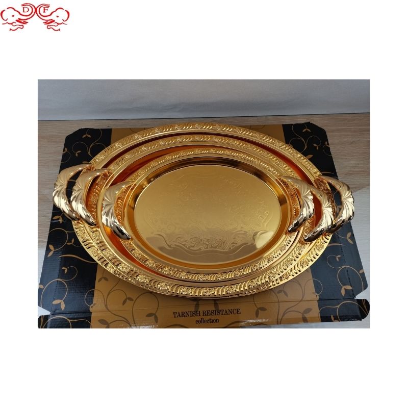 DF68348 Stainless steel fruit plate European gold plated retro craft plate lifting ear square plate storage fruit plate DF Trading House Item Picture