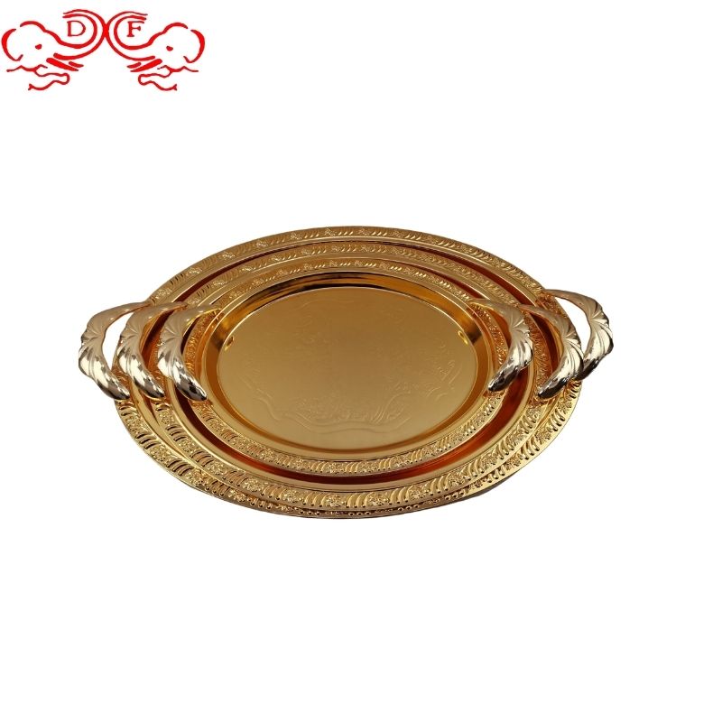 DF68348 Stainless steel fruit plate European gold plated retro craft plate lifting ear square plate storage fruit plate DF Trading House Application Scenario