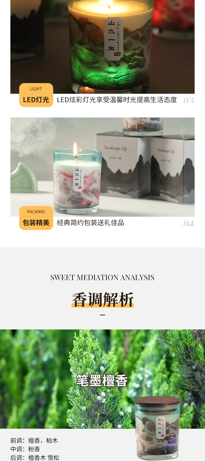 新款香薰蜡烛复古山水玻璃杯植物大豆蜡卧室香氛除味烛灯摆件批发详情3