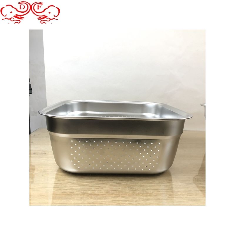 DF99096 Stainless steel square basin square sieve Square sieve Storage basket sorting basket Drain basket Vegetable basket DF Trading House Specification drawing