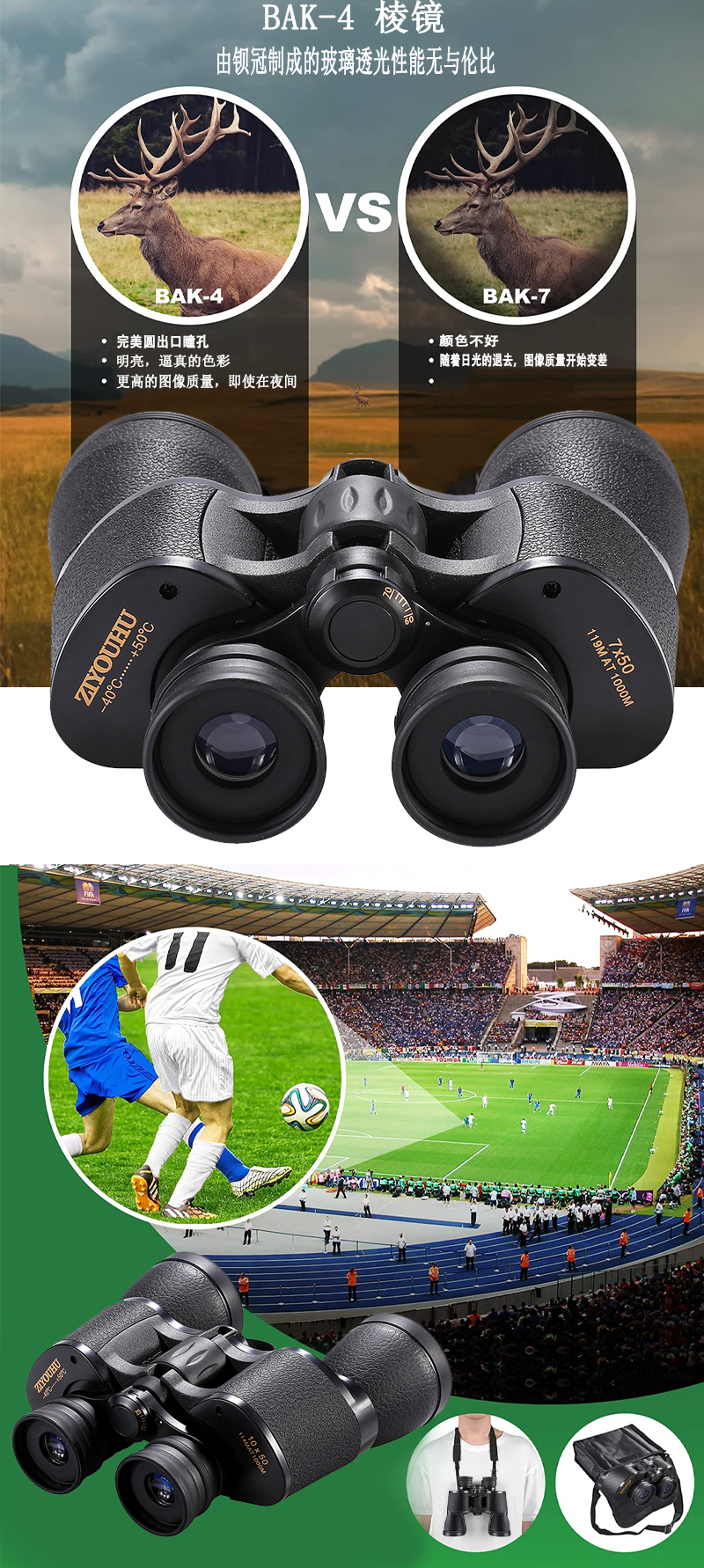 Free Tiger Departure 7x50 Paul Binoculars Wide Field of View Low-Light Night Vision Binoculars High Magnification High Definition pic 3